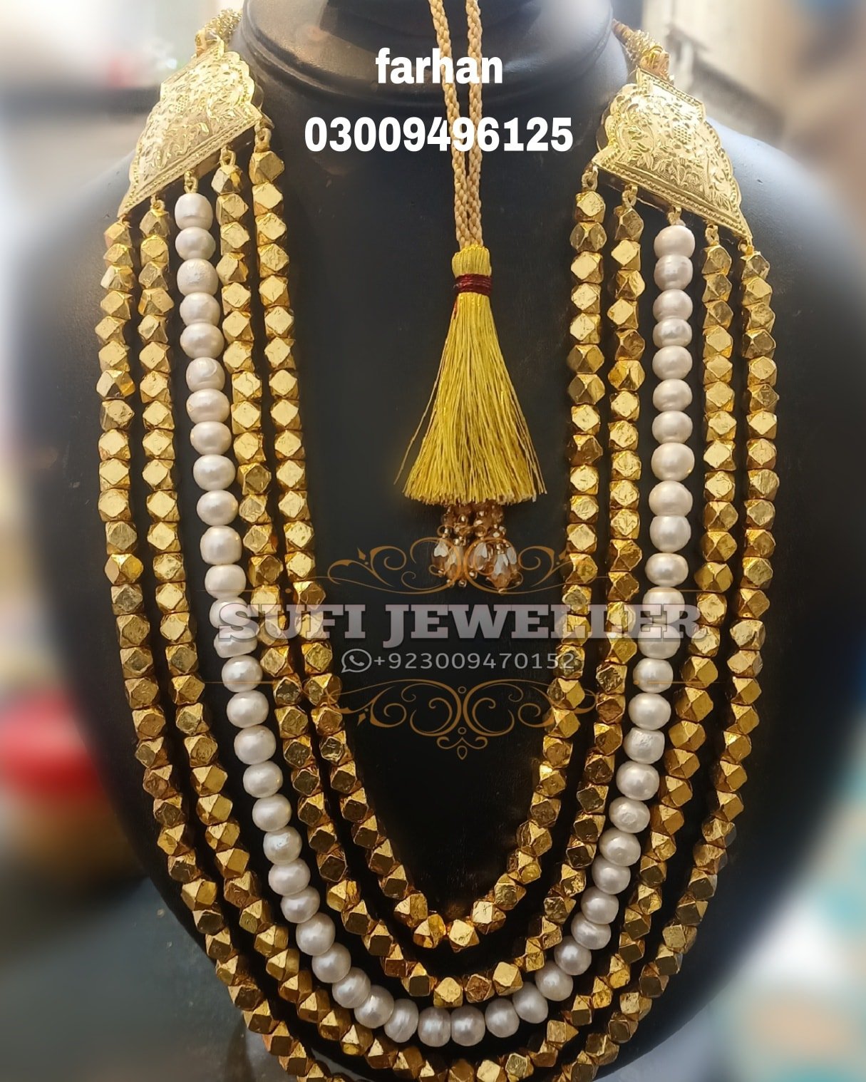 12 Premium Multani Katmala Har with Real Pearls – 24k Gold Plated - Image 1