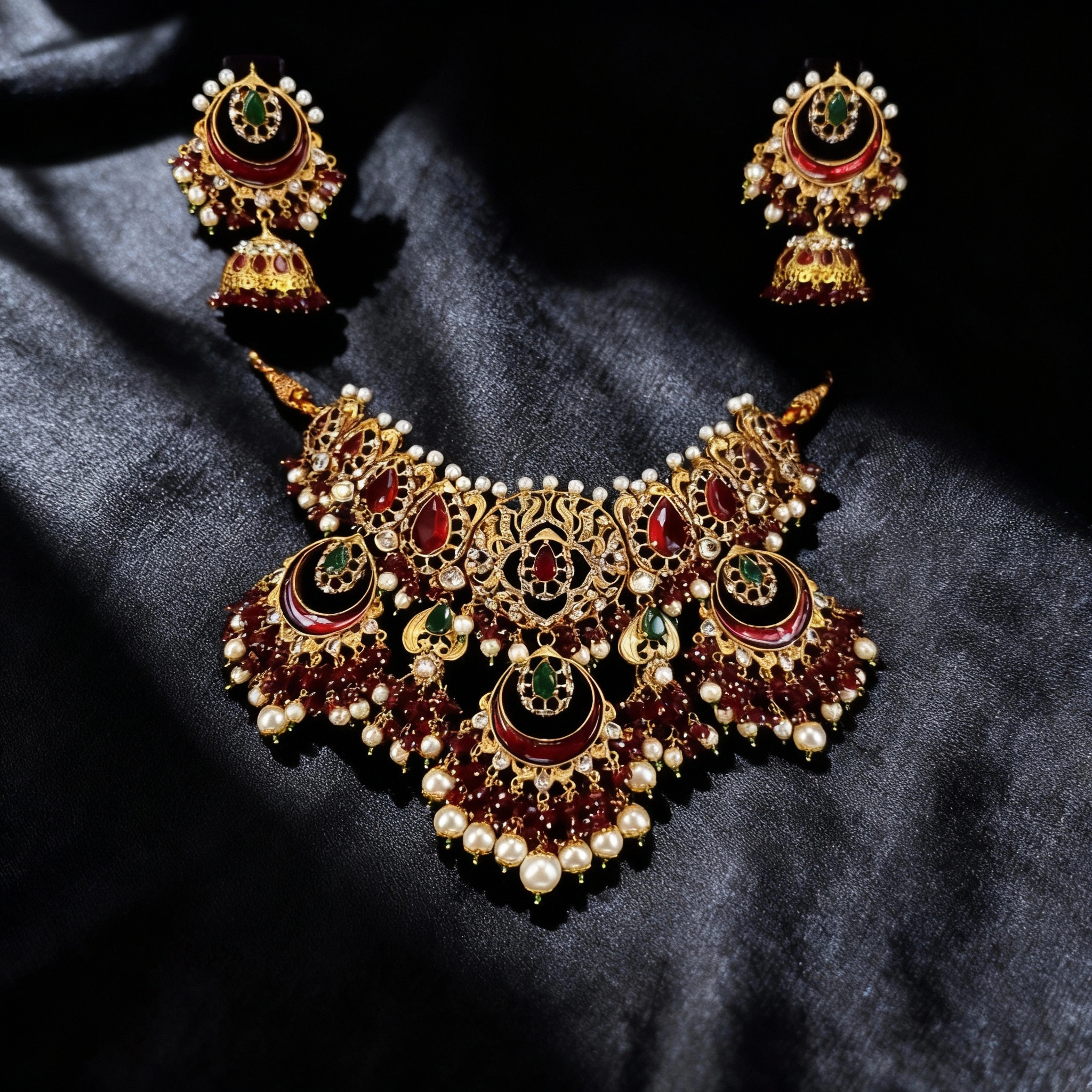 1 Royal Emerald Ruby Bridal Necklace Set - Image 1