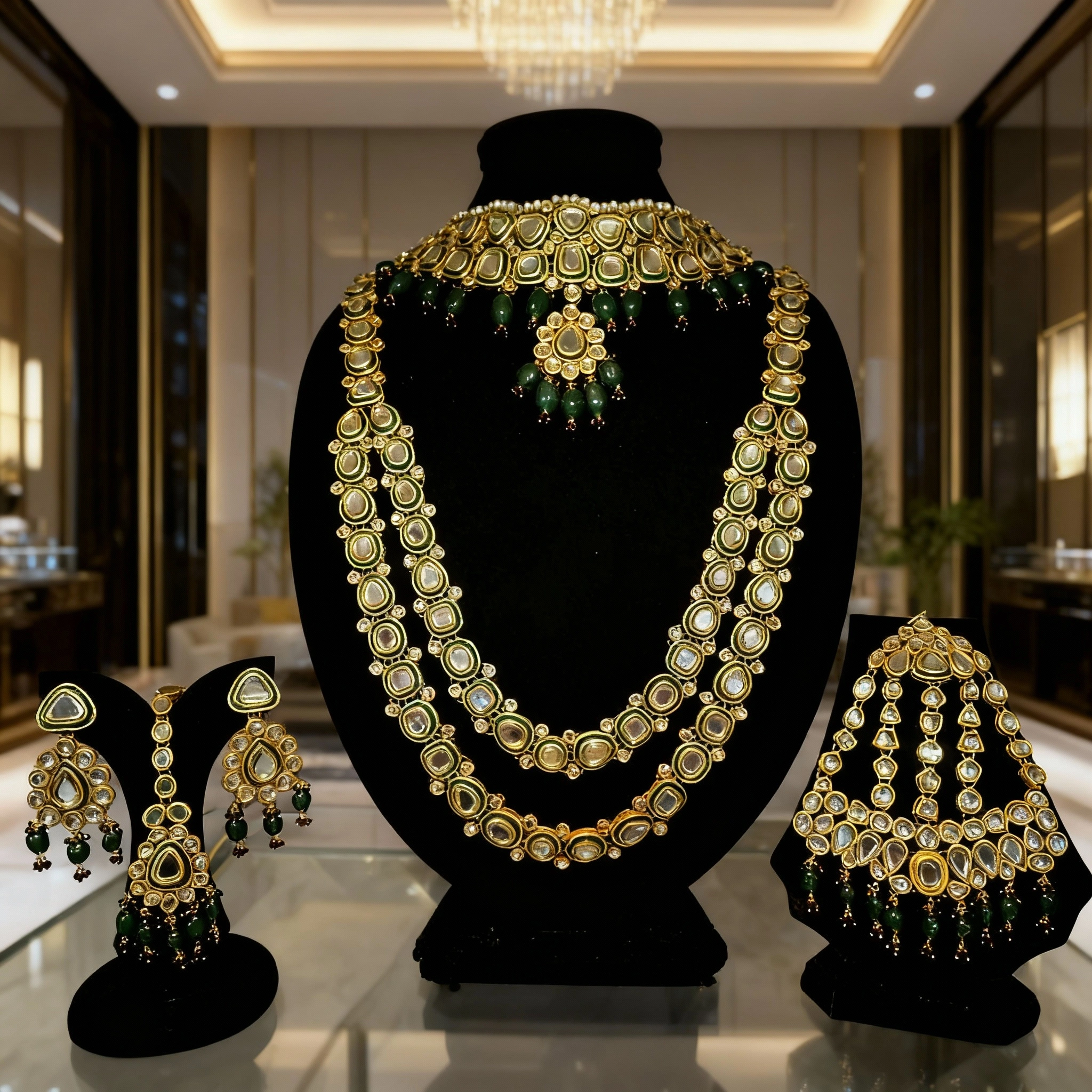 10 Emerald Heritage Kundan Bridal Set - Image 1