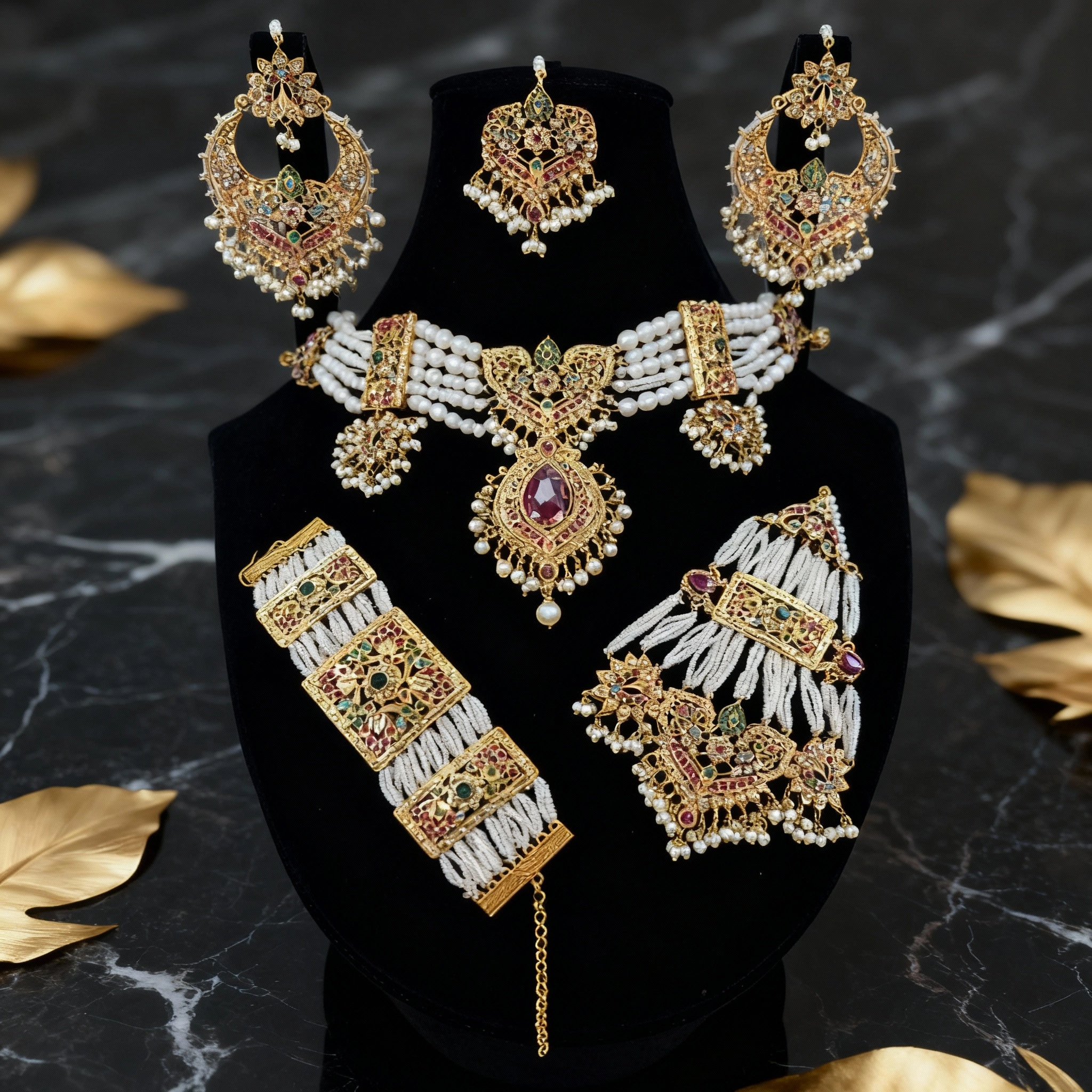 17 Ivory Pearl Kundan Royal Bridal Set - Image 1
