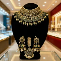 Emerald Heritage Kundan Royal Bridal Choker Set - Image 4