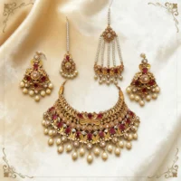 Imperial Ruby Pearl Bridal Choker Set - Image 3