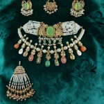 Zarmina Green Kundan Pearl Choker Set
