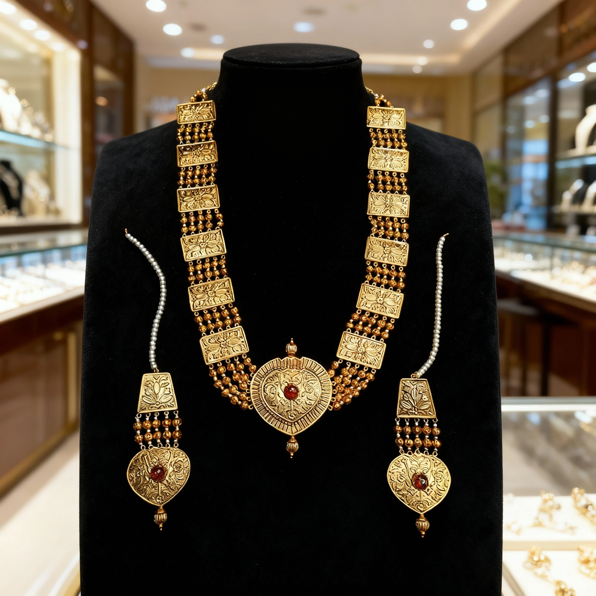 39 Rajwada Antique Gold Coin Necklace Set - Image 1