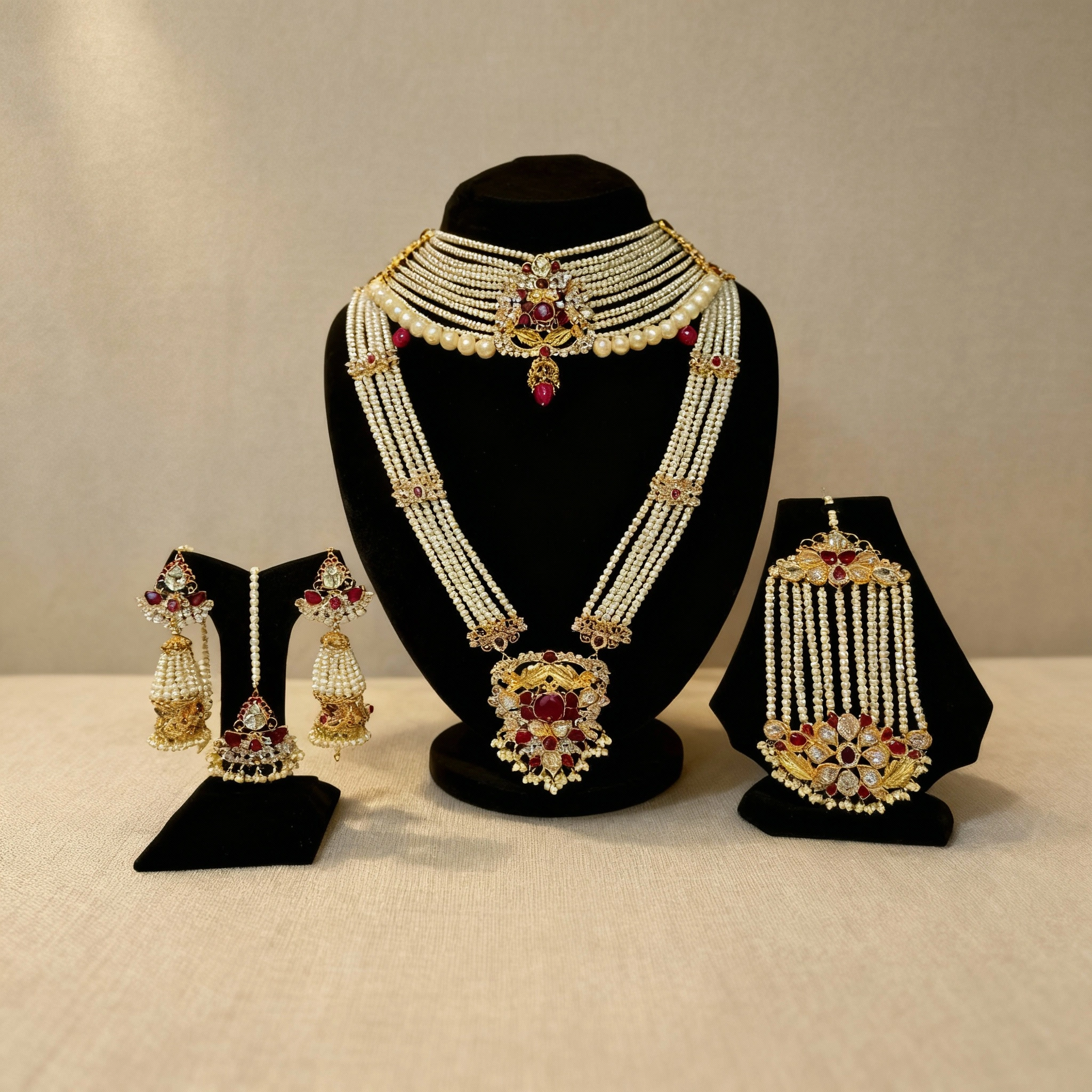 5-2 Royal Pearl Ruby Grand Bridal Set - Image 1