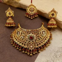 Heritage Kundan Ruby Bridal Necklace Set - Image 2